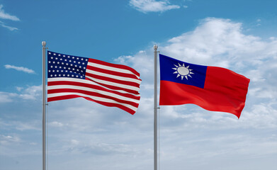 Taiwan and USA flags, country relationship concept