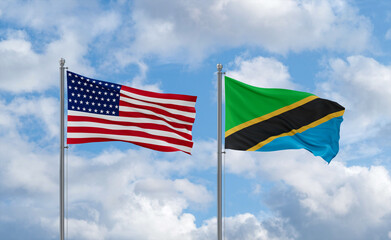 Tanzania and USA flags, country relationship concept
