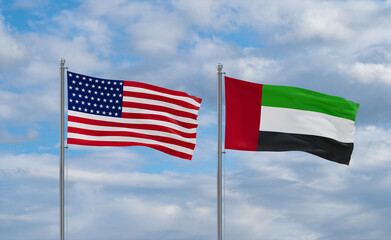 UAE and USA flags, country relationship concept