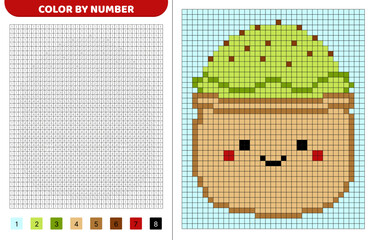 Green ice cream squishmallow. Color by number. Pixel coloring book. Numbered squares. Game for kids