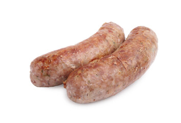 Two tasty homemade sausages isolated on white