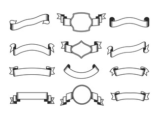 Ribbon monochrome set vector collection