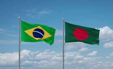 Bangladesh and Brazil flags, country relationship concept