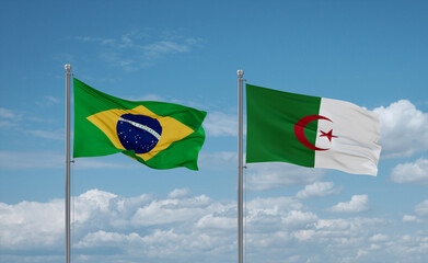 Brazil and Algeria national flags, country relationship concept