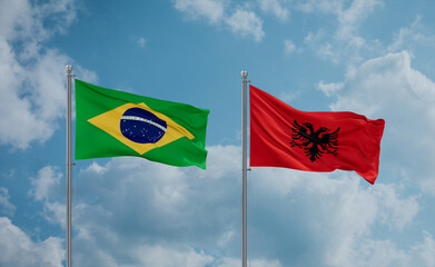Brazil and Albania national flags, country relationship concept