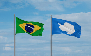 Brazil and Antarctica flags, country relationship concept