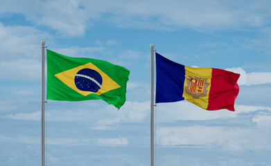 Brazil and Andorra national flags, country relationship concept