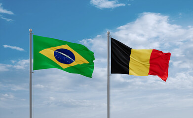 Belgium and Brazil flags, country relationship concept