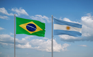 Argentina and Brazil flags, country relationship concept