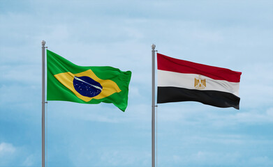Egypt and Brazil flags, country relationship concept