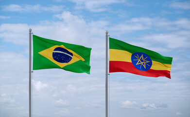 Ethiopia and Brazil flags, country relationship concept