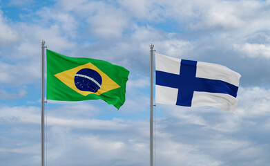 Finland and Brazil flags, country relationship concept