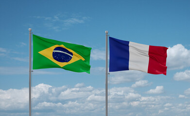 Brazil and France flags, country relationship concept