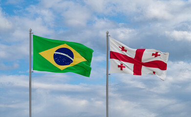 Georgia and Brazil flags, country relationship concept