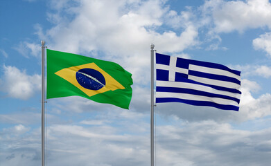 Greece and Brazil flags, country relationship concept