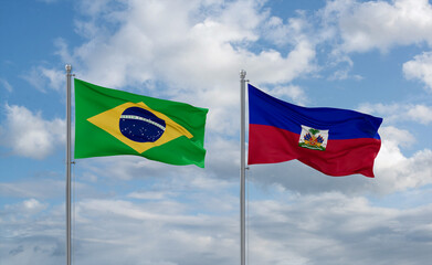 Haiti and Brazil flags, country relationship concept