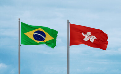 Hong Kong and Brazil flags, country relationship concept