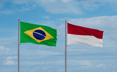 Indonesia and Brazil flags, country relationship concept