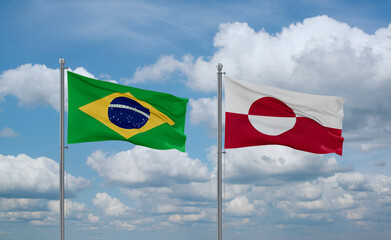 Greenland and Brazil flags, country relationship concept