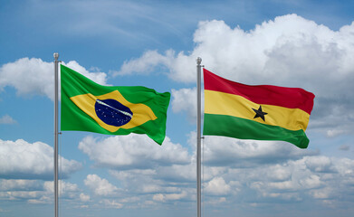 Ghana and Brazil flags, country relationship concept