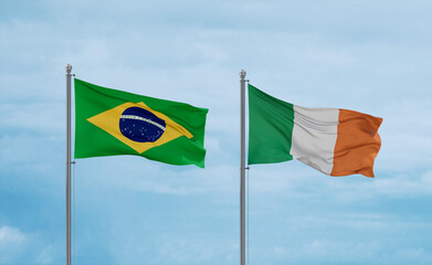 Ireland and Brazil flags, country relationship concept