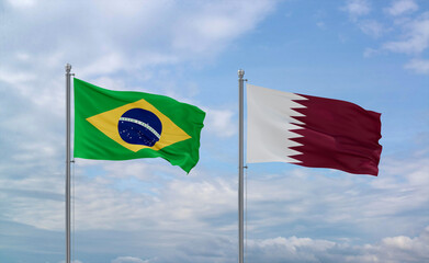 Qatar and Brazil flags, country relationship concept