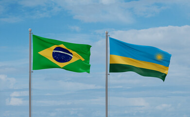 Rwanda and Brazil flags, country relationship concept