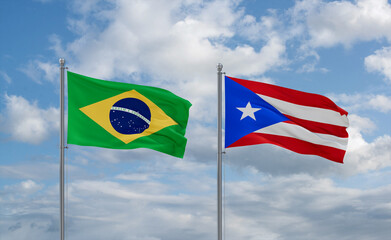 Puerto Rico and Brazil flags, country relationship concept