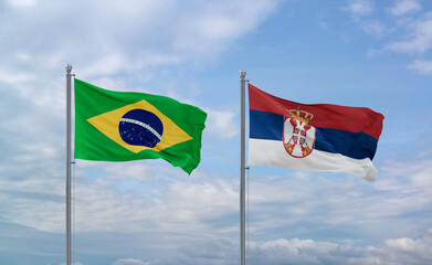 Serbia and Brazil flags, country relationship concept