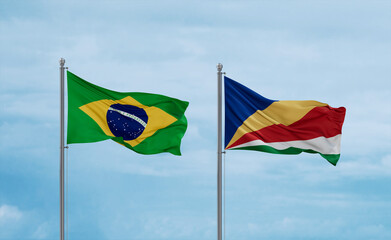 Seychelles and Brazil flags, country relationship concept
