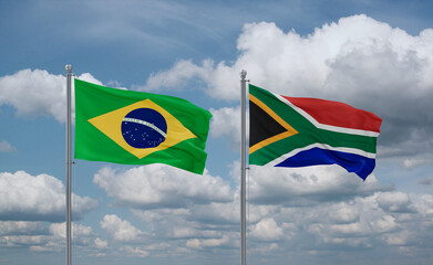South Africa and Brazil flags, country relationship concept