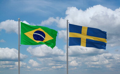 Sweden and Brazil flags, country relationship concept