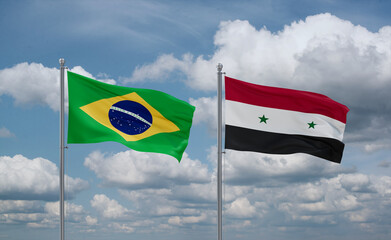 Venezuela and Brazil flags, country relationship concept