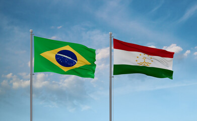 Tajikistan and Brazil flags, country relationship concept