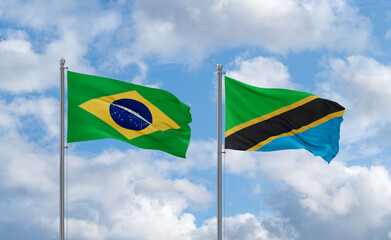 Tanzania and Brazil flags, country relationship concept