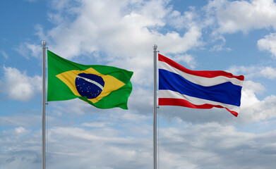 Thailand and Brazil flags, country relationship concept