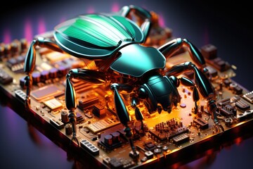 Fototapeta na wymiar A computer bug sitting on top of a motherboard