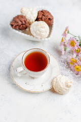 Delicious homemade meringue cookies with coconut flakes.