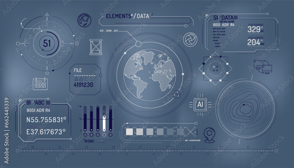 Wall mural set of infographic elements about geolocation and data exchange.