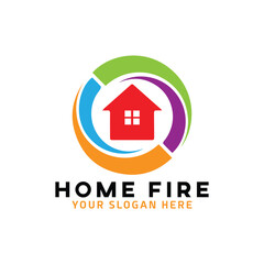 hvac home fire logo design vector