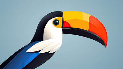 Naklejka premium a toucan bird with a colorful beak on a blue background. generative ai