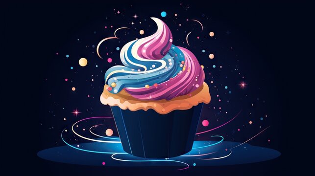  a cupcake with blue, pink and white frosting.  generative ai