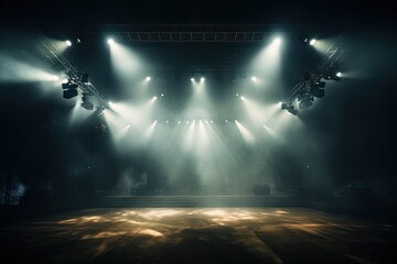 Empty concert stage with illuminating spots