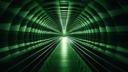  a tunnel with a green light at the end of it.  generative ai