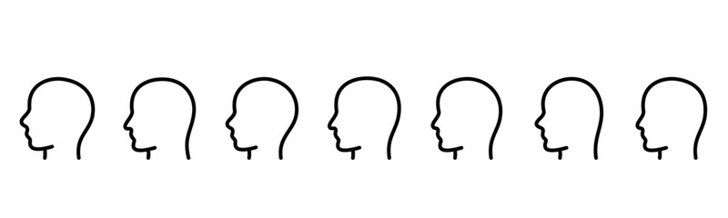 Human head profile black line silhouette, icon set vector illustration, editable stroke