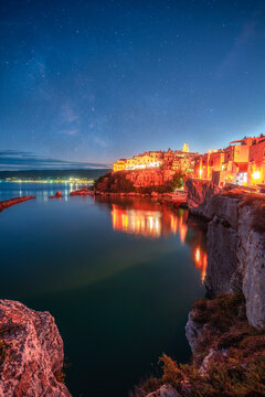 Night sky with stars of Vieste Gargano, Pulia, Italy