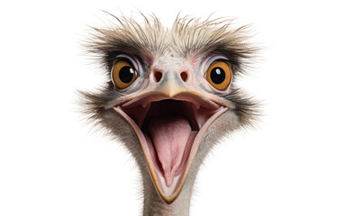 Ostrich Roaring in the Wild on a Clear Surface or PNG Transparent Background.