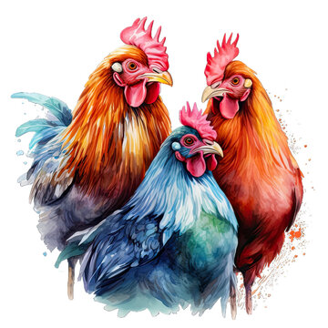recommend clip art: Three Chicken Rooster Watercolor Png