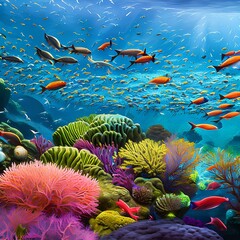Fototapeta na wymiar A surreal underwater world with bioluminescent sea creatures5, Generative AI