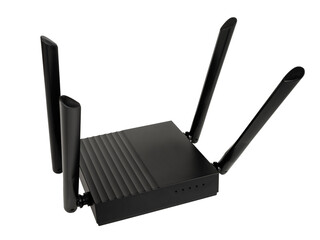Fototapeta premium Wireless Wi-Fi router with antennas for connecting and transmitting the Internet for home and office isolated on a white background